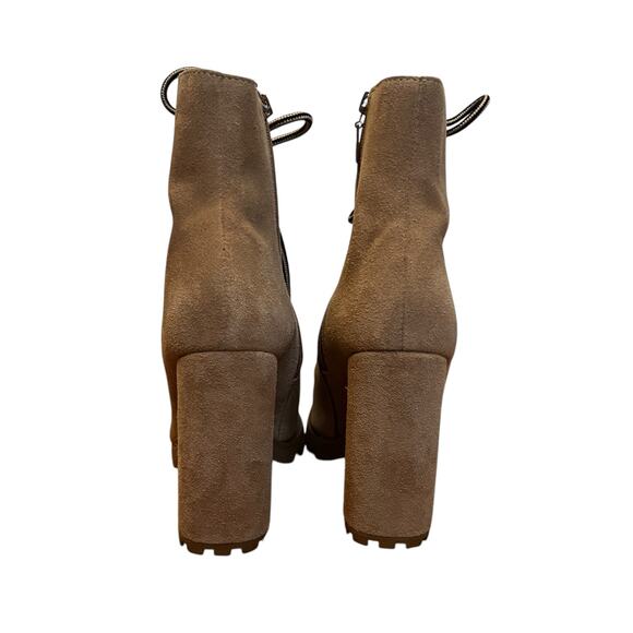 Schutz Naina Suede Boots Tan Sherpa Lined Lace Up Heeled Booties Lug Sole Size 8 - Picture 5 of 12